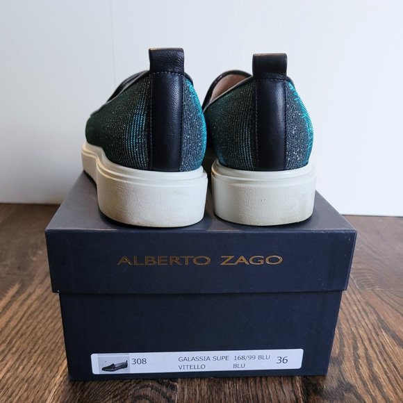 Alberto Zago blue iridescent canvas platform shoes (36) - Picture 5 of 9